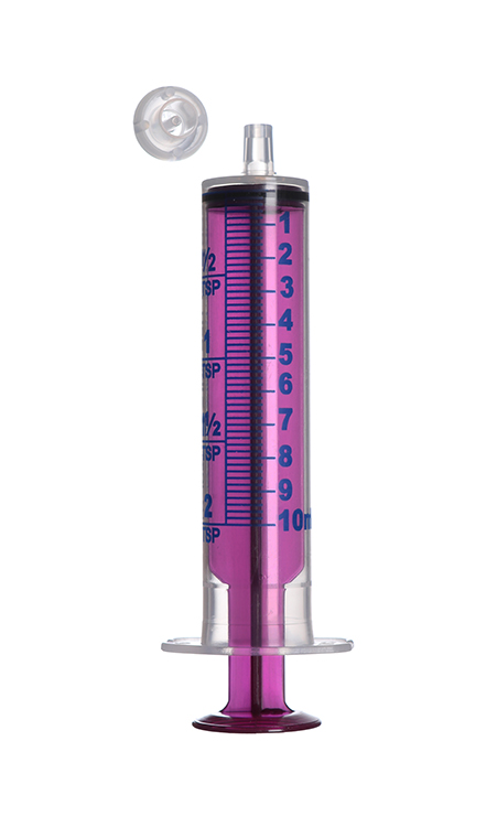 Sol-M orale syringe 10ml, with purple plunger and tip cap, Sol Millennium