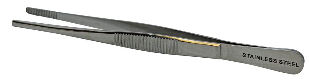 Forceps stainless steel, blunt serrated tip, 130mm, Cellpath