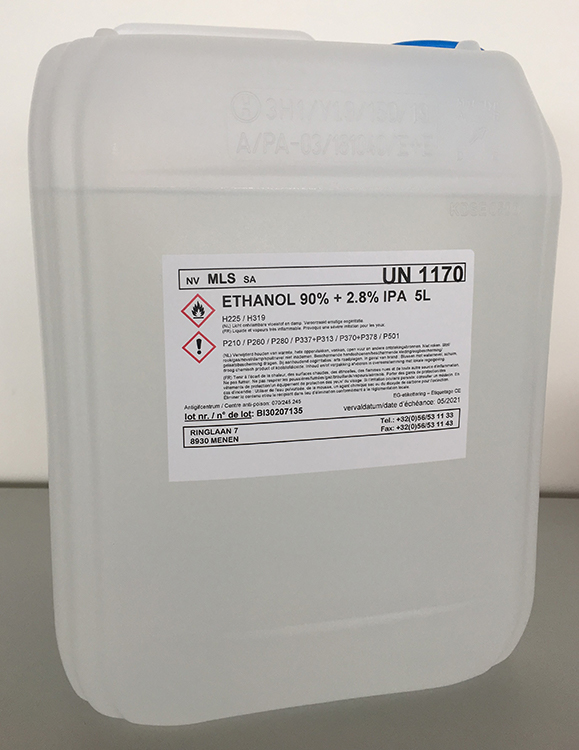 5L Ethanol 90%, 2.8% Isopropanol, plastic recipient