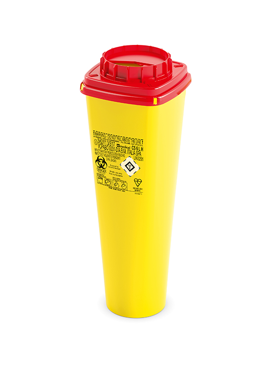 Sharps Container CS Line, carré, jaune/rouge, 6 litre, 16,7 x 16,7 x 48 cm AP Medical