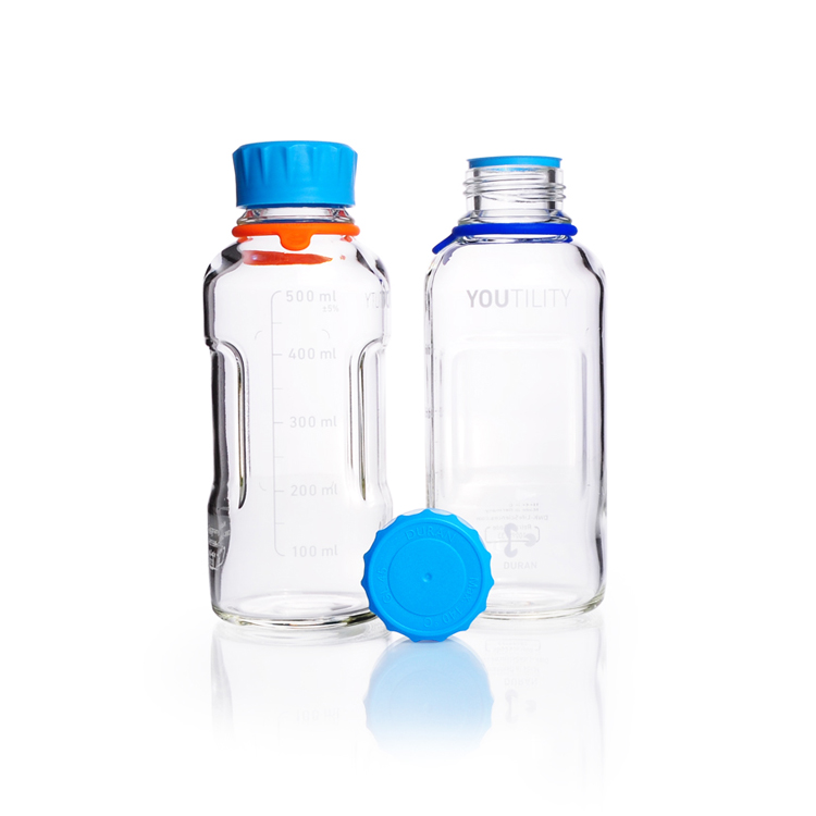 Duran YOUTILITY bottle 500ml GL45, with screwcap, pourring ring and bottle tag