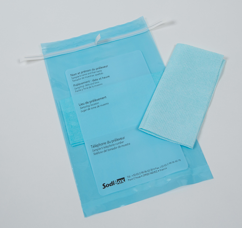 Chiffon 32x17cm with 10ml of buffered peptone 10%, in twirl bag, sterile, Sodibox