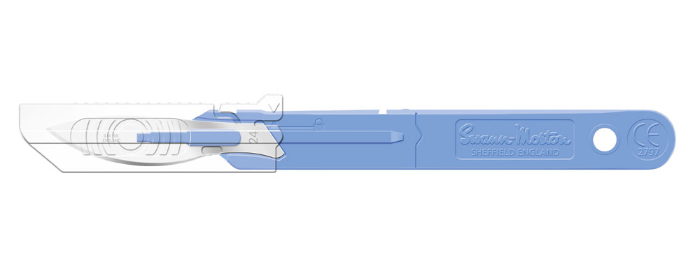 Safety scalpel No. 24 with retracting guard, sterile, Swann Morton