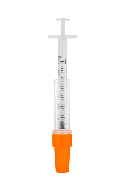 Sol-Guard insuline safety syringe, 0,3ml, 3-part syringe with needle 31G 5/16, Sol Millennium