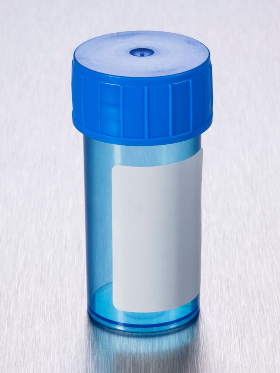 40ml beaker clear plp blue +blue screwcap and white label, Gosselin