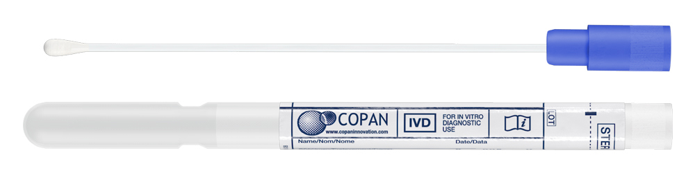 Single swab Amies clear + plastic applicator, blue, Copan