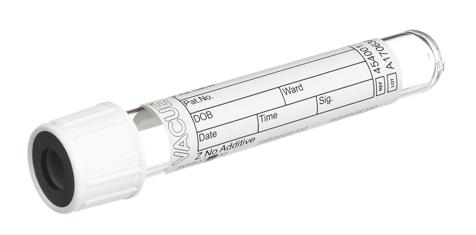 Vacuette buis 4ml zonder additief, 75 x 13mm, witte schroefstop met zwarte ring, Greiner