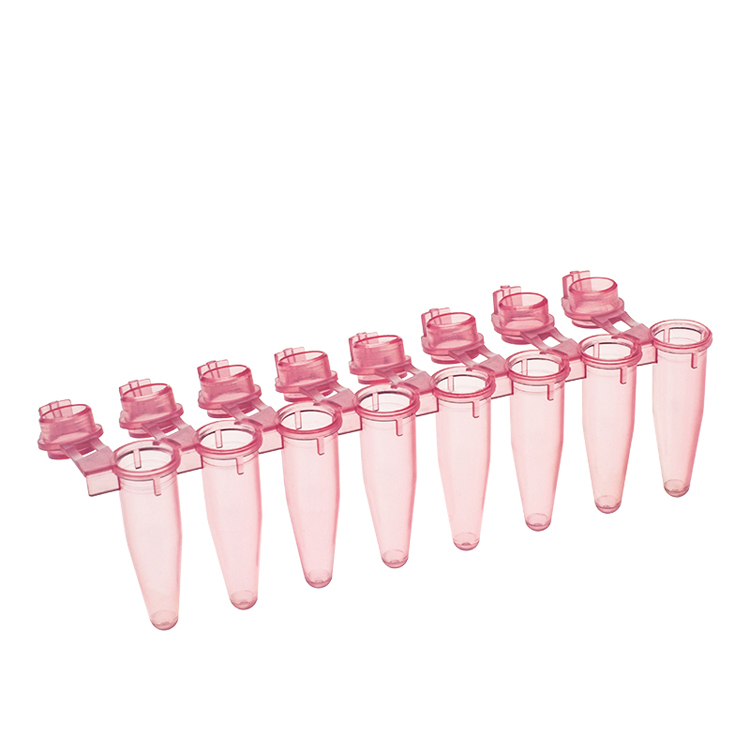 Strip van 8 microbuisjes 0.2ml rood plat stopje PCR, simport