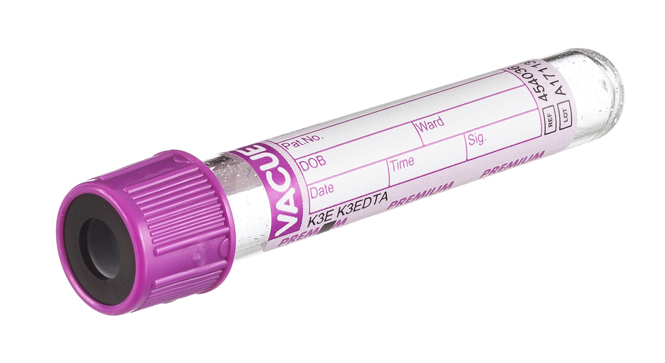 Vacuette tube 4ml, 75x13mm, EDTA K3, lavender screw cap with black ring, paper label, Greiner