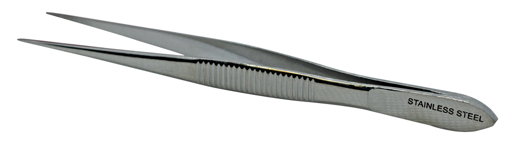 Forceps stainless steel, pointed serrated tip, 115mm, Cellpath