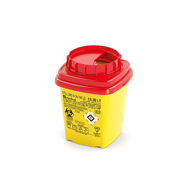 Sharps Container CS Line, square, yellow/red, 2 liter, 14,8 x 14,8 x 19,5 cm, AP Medical