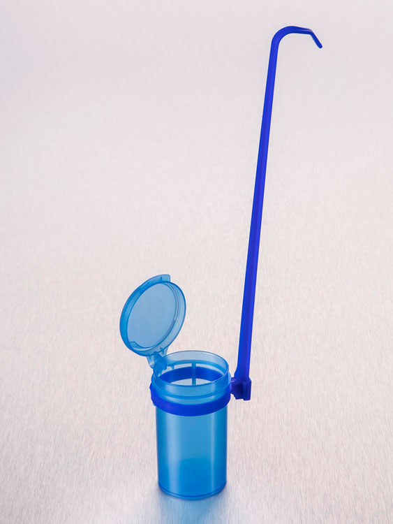 Spoon Cup 90 ml blue + adherent cap + steel, single packed sterile, Gosselin