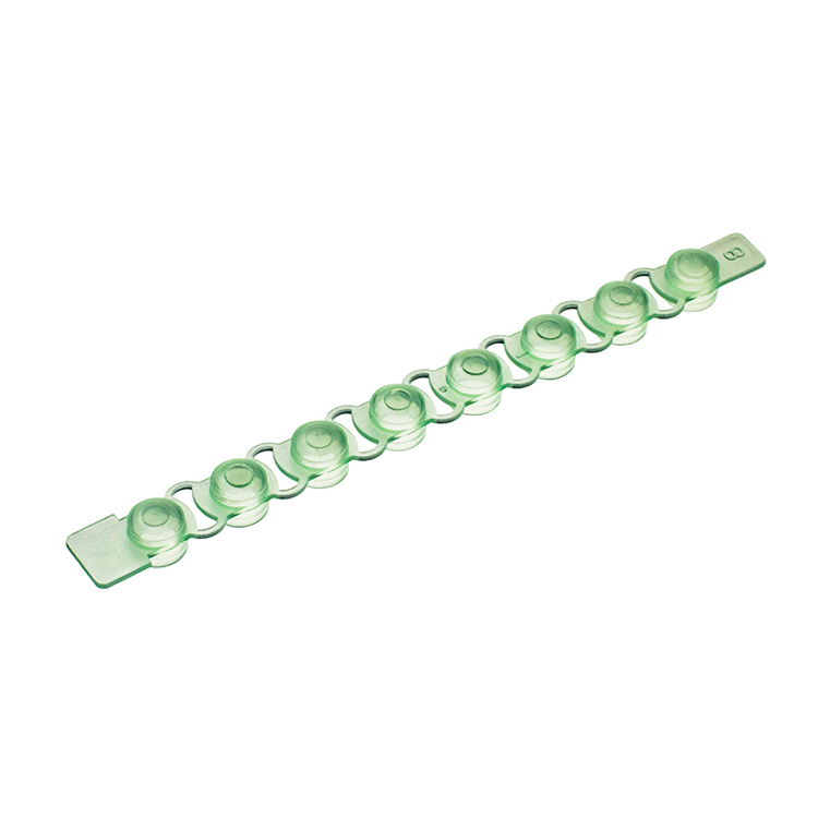 Strip de 8 caps bombés pour microtubes vert PCR, Simport