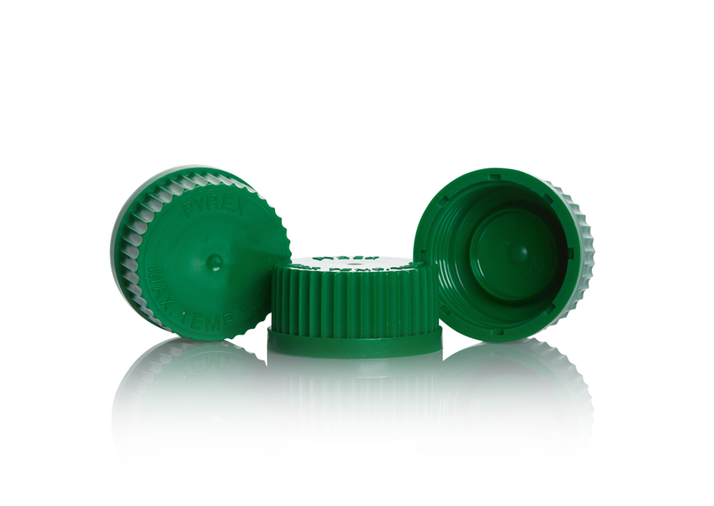 Standard screw cap in PP with lip seal, GL 45, green, Duran