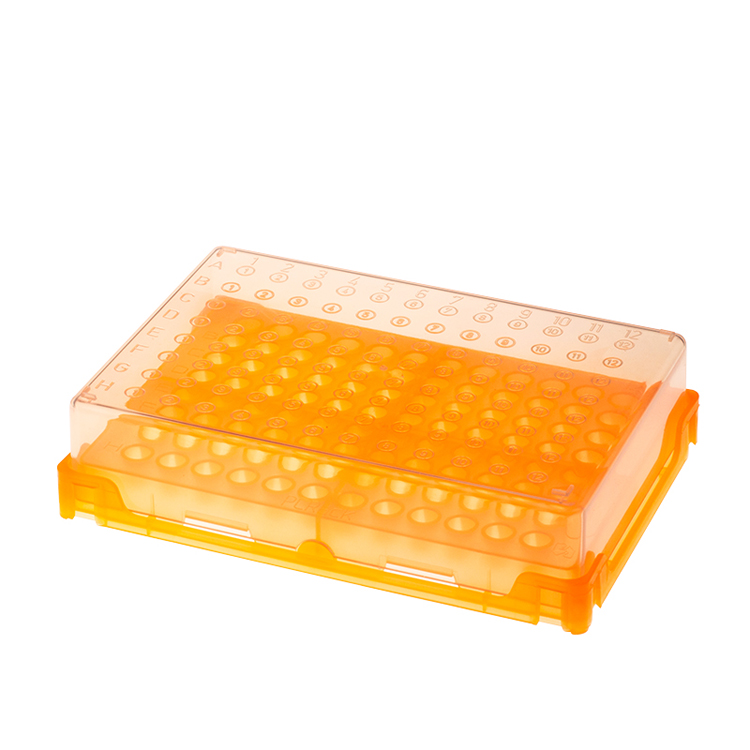 PCRack plp voor 0.2ml buisjes oranje +transparant deksel, Simport