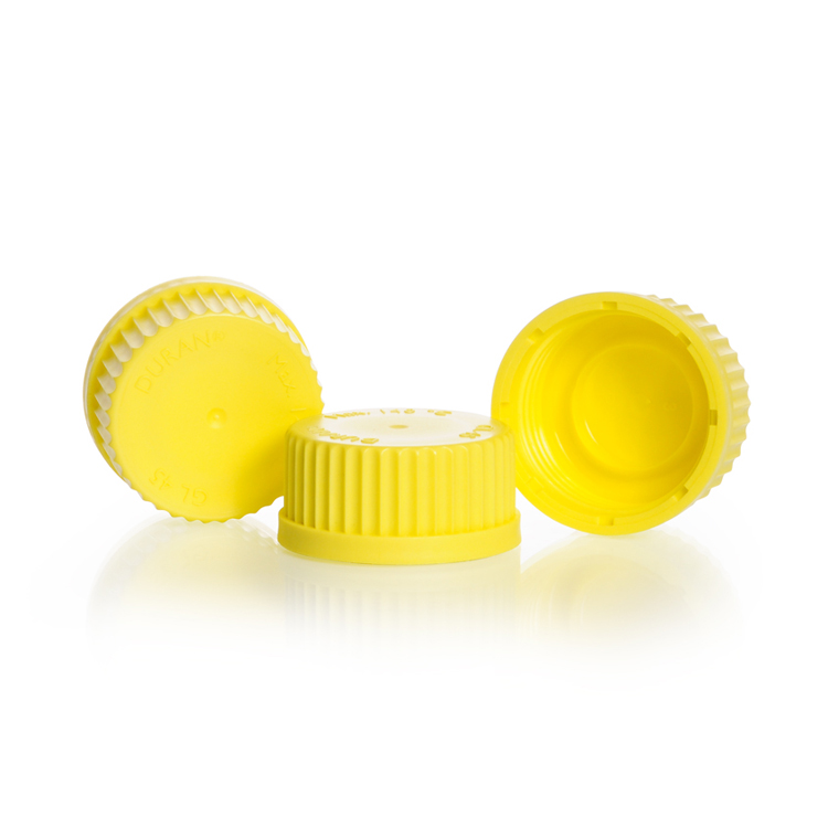 Standard screw cap in PP with lip seal, GL 45, yellow, Duran