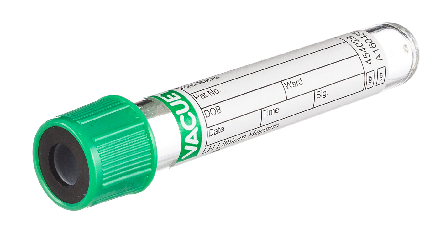 Vacuette buis 4ml, 75x13mm, lithium heparine, groene drukstop met zwarte ring, Greiner