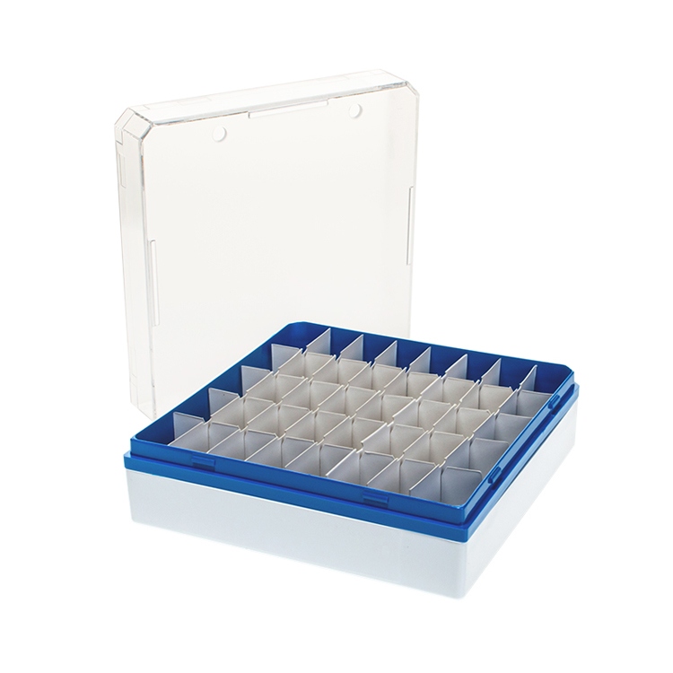 CryoSette storage box voor 40 cryosette stalen, blauw, met slotdeksel, autoclaveerbaar, Simport