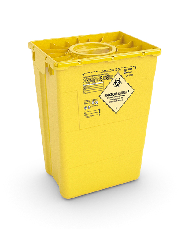 Waste container Evo50 duo N, jaune, 50L, 40x30xH56cm, couvercle double, AP Medical