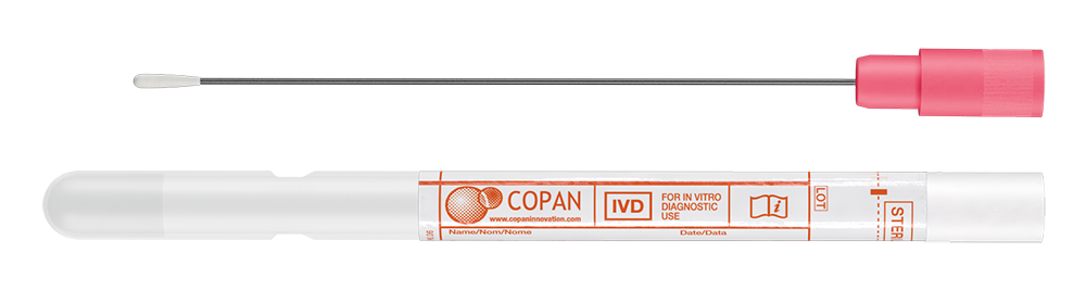 Virus swab aluminium wire + medium, pink cap Copan