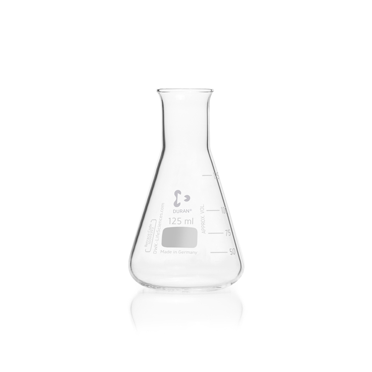 Erlenmeyer à col étroit avec graduation 125ml Duran