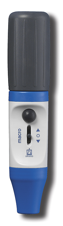 Macro pipette controller 0,1-200ml, blauw met 3µm membraan filter, Brand