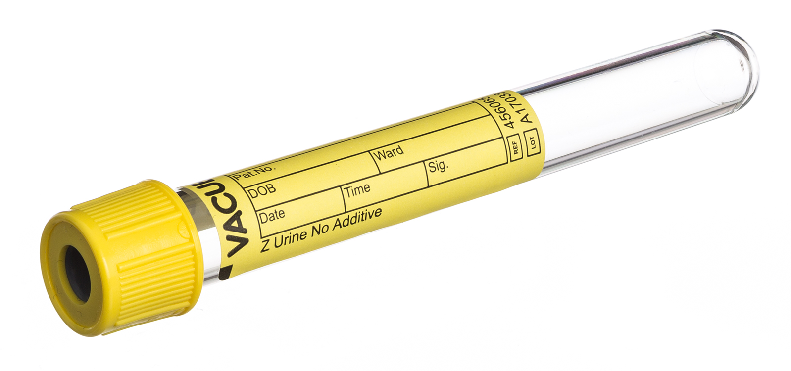 Vacuette urine tube 6ml, 100x13mm, yellow pressure cap, no additive with round base, Greiner