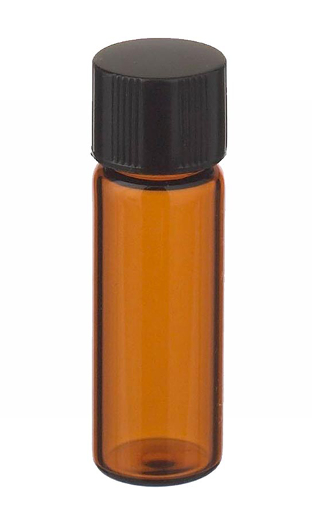 Vial 2ml, brown glass, 8-425 black rubber lined screwcap, height 38mm, Wheaton