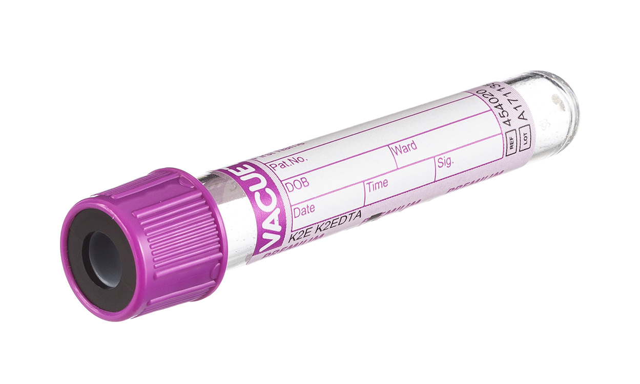 Vacuette tube 3ml, 75x13mm, EDTA K2, lavender screw cap with black ring, paper label, Greiner