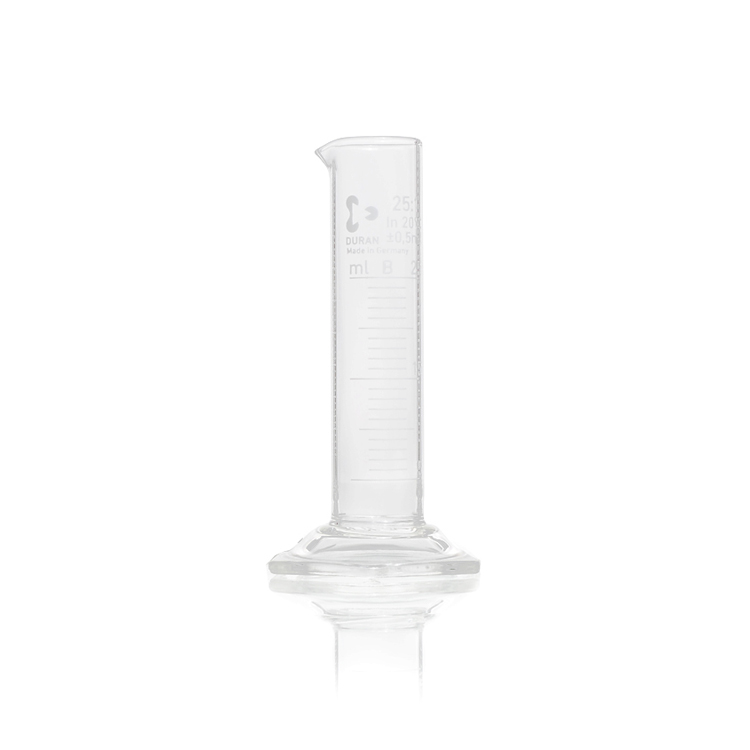 Measuring cylinder low form with spout, hexagonal base, with graduation, 25ml Duran