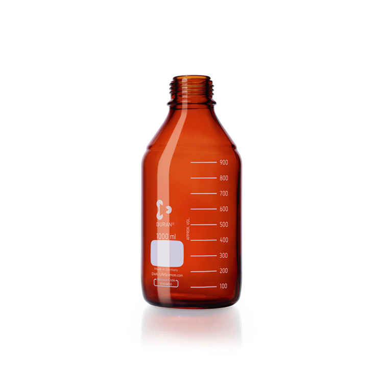 Bottle 1L round brown graduated Duran