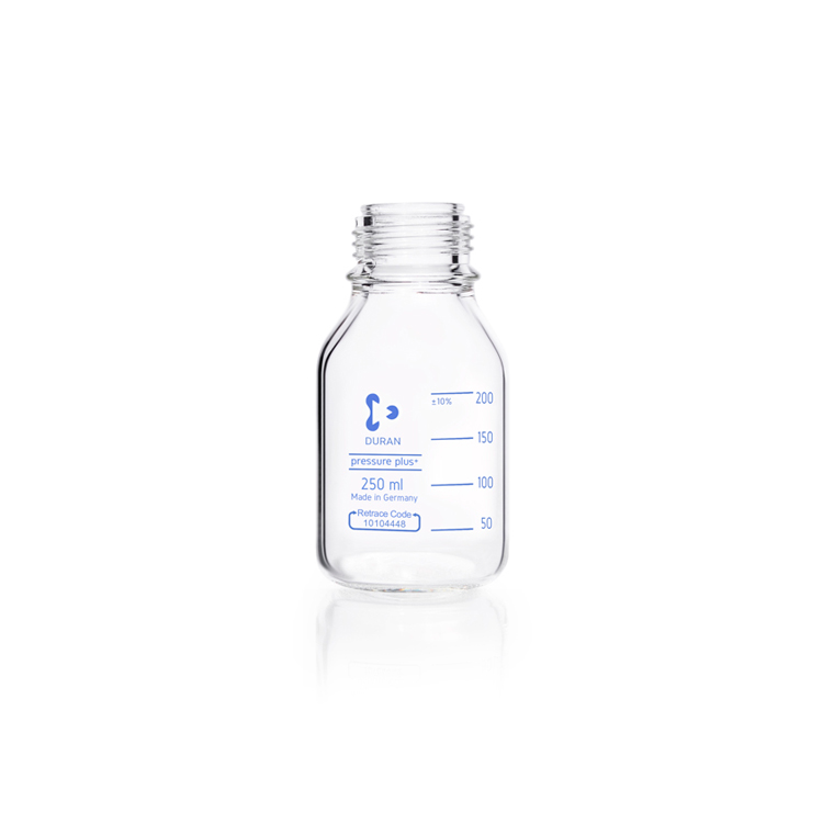 Pressure plus labofles 250ml transparant glas zonder stop + gegradueerd, Duran