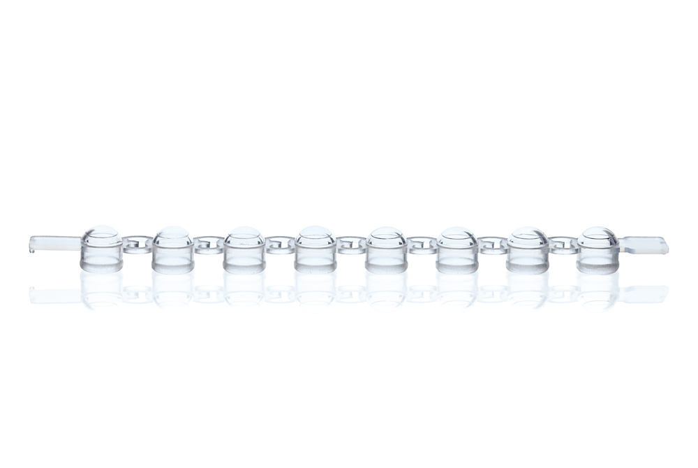 PCR strip with domed caps, clear, DNase-/RNase-free, Brand