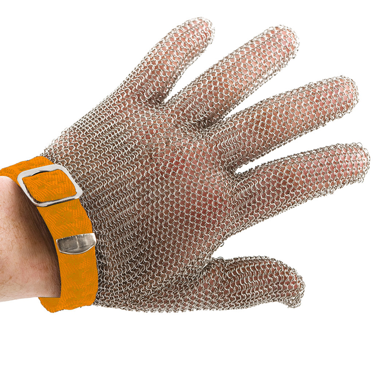 Promesh safety handschoen, x-large, uit roestvrij staal, met oranje riempje, flexibel, Cellpath