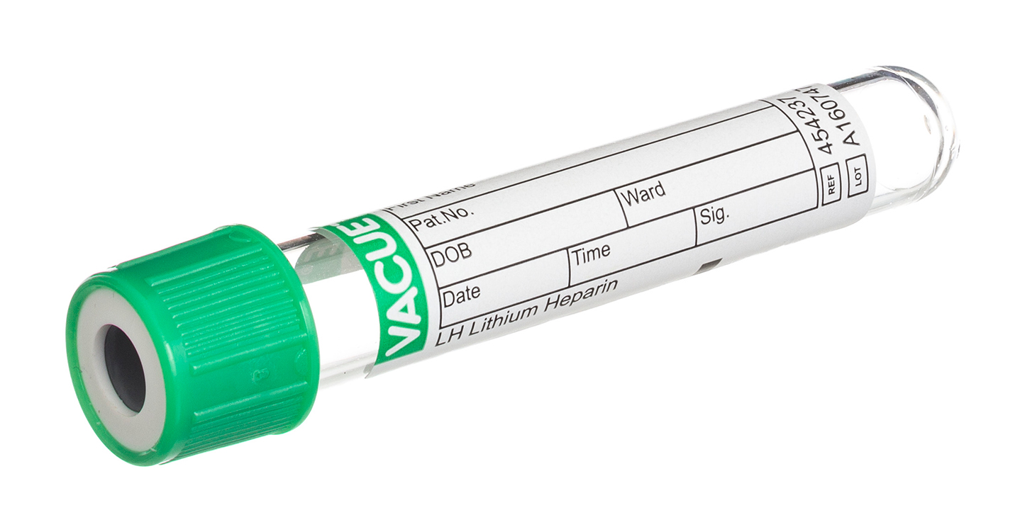 Vacuette buis 2ml, 75x13mm, lithium heparine, groene drukstop met witte ring, pediatrisch, Greiner