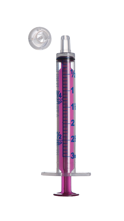 Sol-M orale syringe 3ml, with purple plunger and tip cap, Sol Millennium