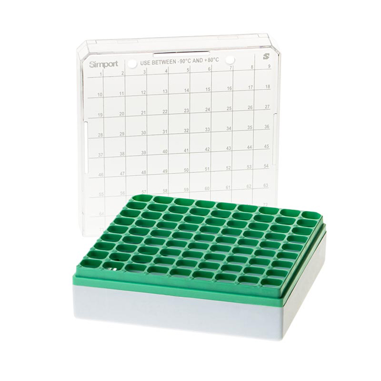 Storage box for 81 tubes 1-2ml green, Simport