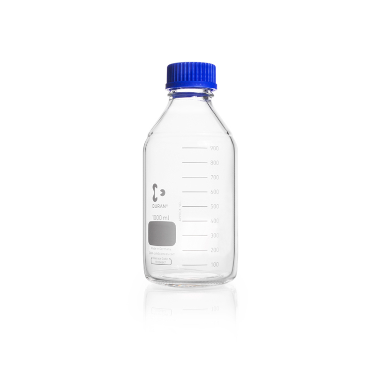 Laboratory bottle, clear, graduated, GL 45, with screw cap (PP), 1000 ml Duran