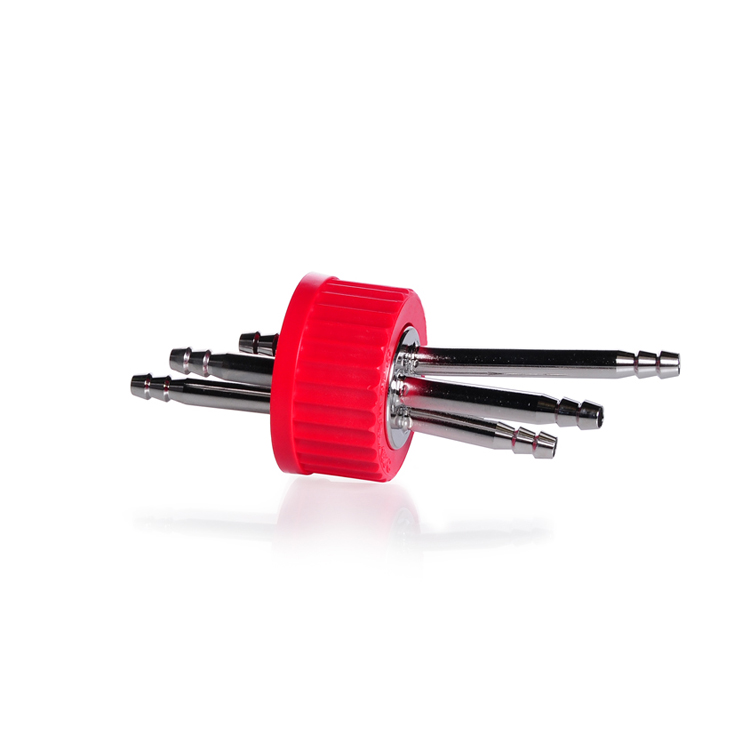 Duran screwcap GL45 with 3 port connectors, red