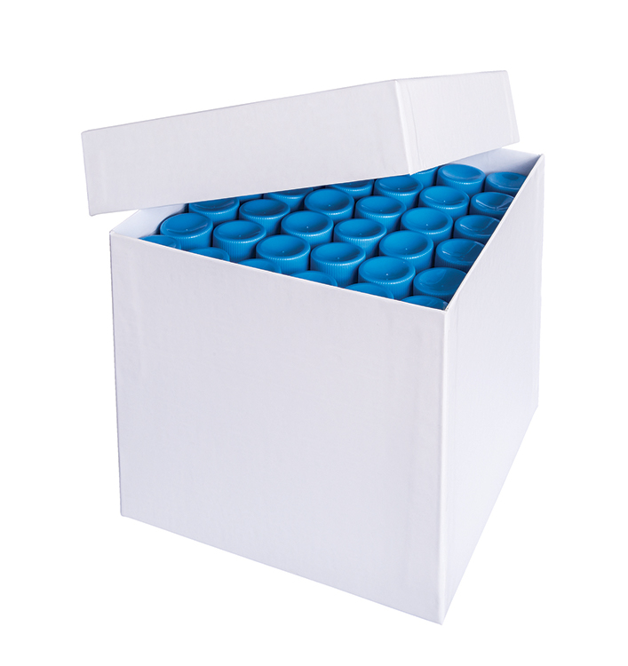 Cryo box cardboard, 148x148mm H130mm for 15ml tubes, waterproof, white, incl.grid 6x6