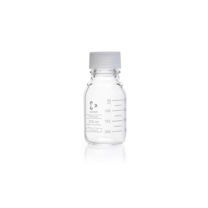 Flacon Premium 250ml + bouchon à vis GL45 + bague déversement Duran