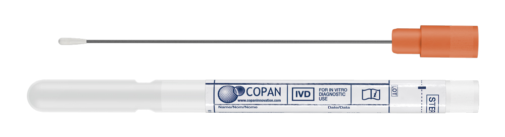 Swab mini tip Amies clear + aluminium wire, orange cap, Copan