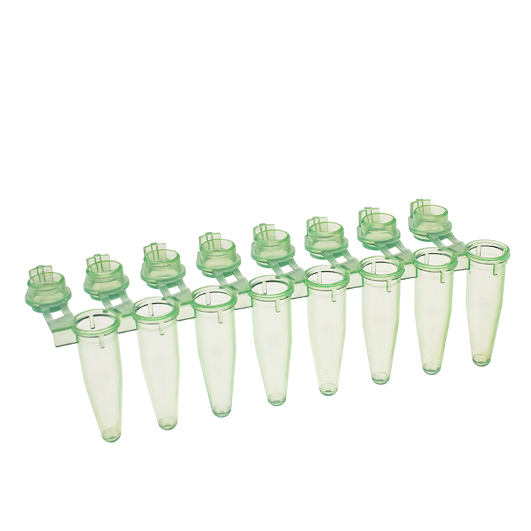 Strip van 8 microbuisjes 0.2ml groen plat stopje PCR, simport