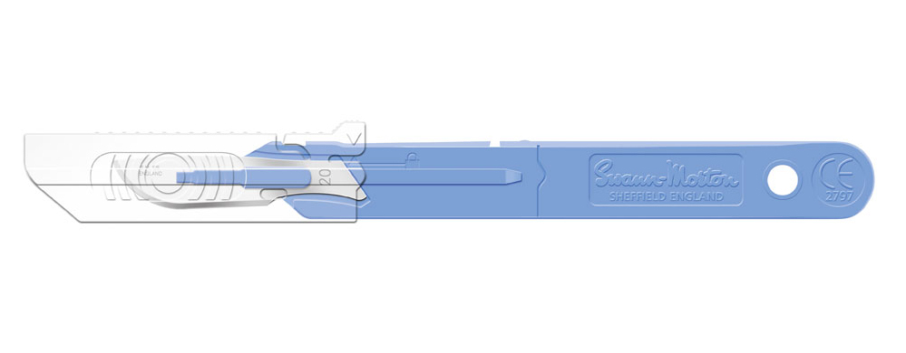 Scalpel de sécurité n°20 avec capuchon de protection rétractable, stérile, Swann Morton