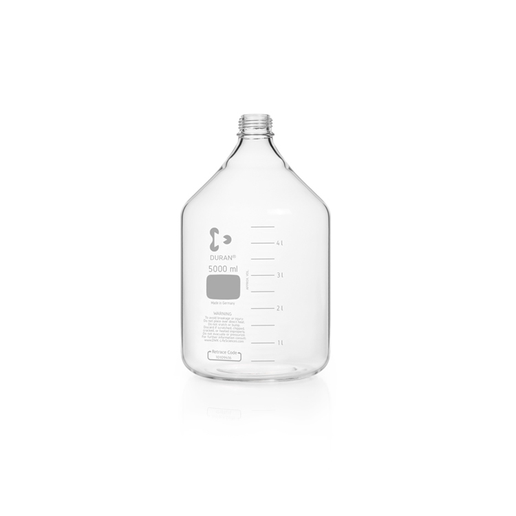 Laboratory bottle, clear, graduated, GL 45, without cap and without pouring ring, 5000 ml Duran