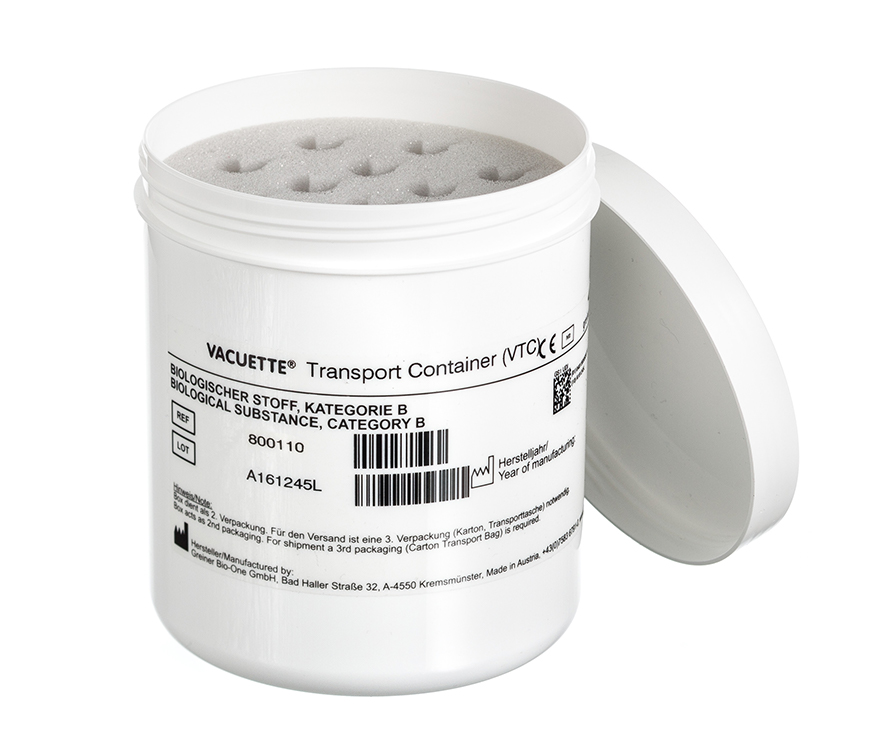 Vacuette Transport Container (VTC) pour 12 tubes avec mousse, sans carton transport (KGH0159), Greiner