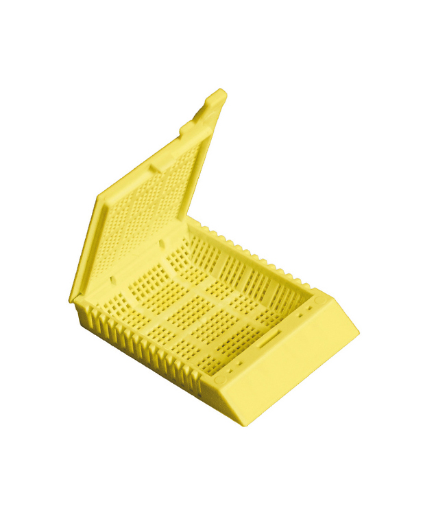 SuperFlo biopsie cassette, 1 compartiment with hinged lid yellow, for cassette printer, Simport